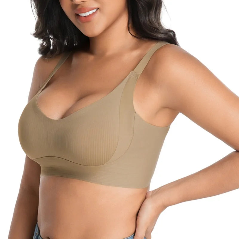 Seamless Push-Up Bras For Women Non-wire V-neck Bra Padded Underwear Sexy Lingerie Adjustable Wide Straps Intimates M-4XL