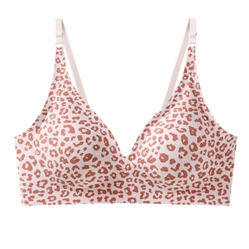 No-Show Seamless Bras For Women Non-wire V-neck Bralette Leopard Print Removable Pads Sports Underwear Sexy Lingerie S-5XL