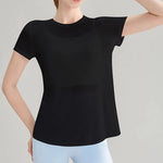 Women's Quick Drying Hollow out Back Sports T-Shirt Yoga Suit Top Short Sleeve Fitness Cover up