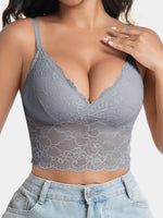 Women's Sexy V-Neck Lace Pattern Splicing Camisole Lightweight Wireless Unpadded Adjustable Straps Soft Lace Hollow-Out Back