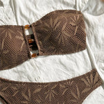 Brown Leaf Fishing Net Bandeau Bikinis Sets Front Hollow Out Sexy Swimsuit Woman 2026 Bead Swimwear Bathing Suit Bikini De Mujer