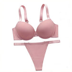 Pink Women Set Solid color daily lingerie set push up bra comfortable close fitting lingerie set Small chest appears larger 2051