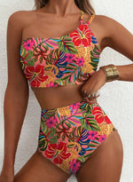 Women Sexy High Waist Split Swimsuit Lace Up Floral Bikini Set Summer Two-piece Beachwear Bathing Suit Thong Biquinis