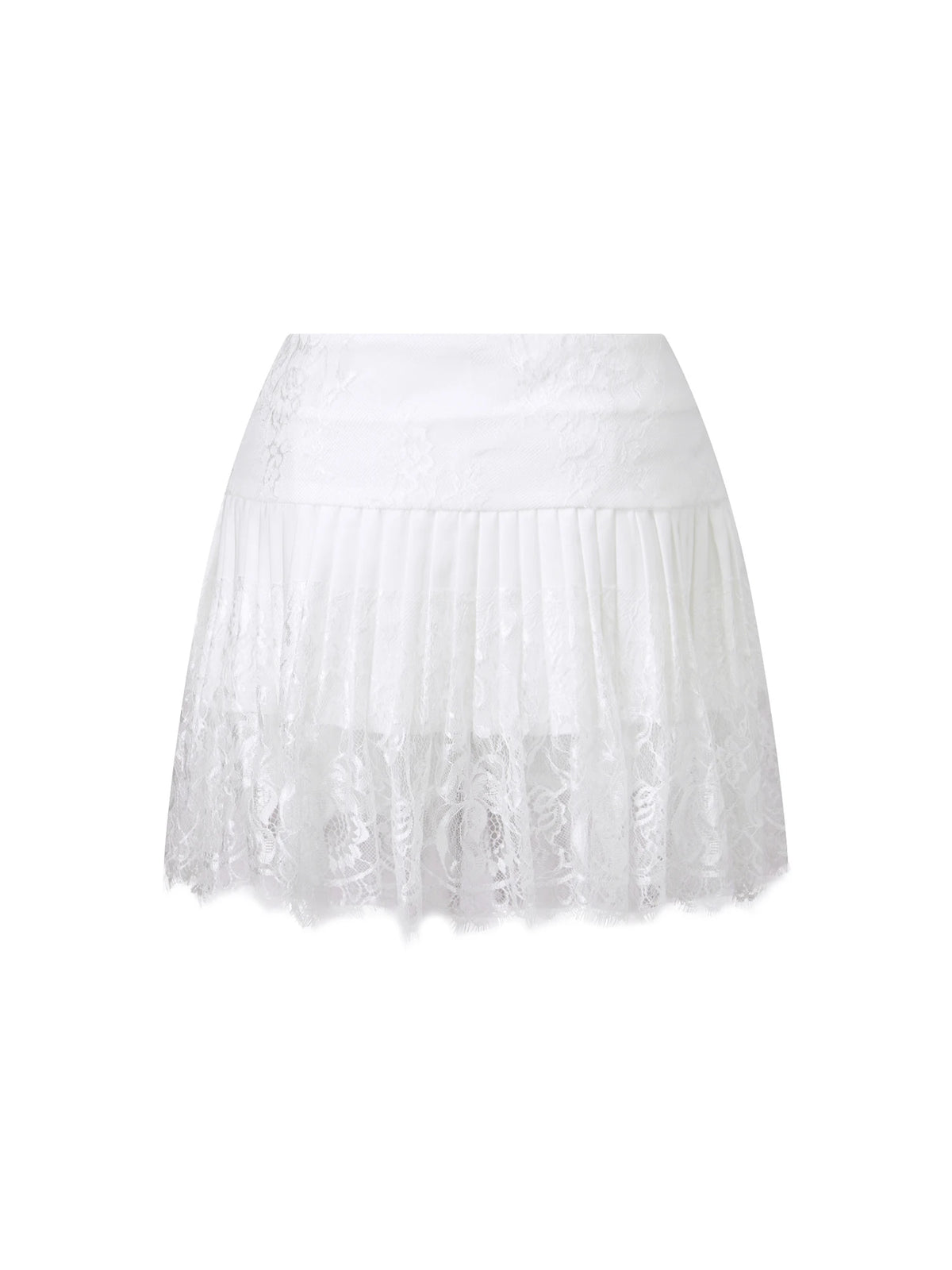 Women Solid Color Patchwork Lace Mini Skirt High Rise A-line Short Pleated Skirts Casual Summer Streetwear