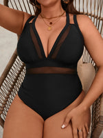 2026 Mesh Swimsuit Women One Piece Black Strappy Large Plus Big Size Swimwear Female Bathers Bathing Swimming Swim Suit 0XL-5XL