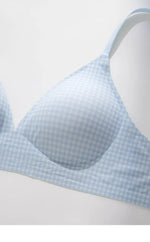 Japanese Checkered Crop Top Bra Small Bust Anti-Sagging Wirefree Pure Cotton Bralette Beachwear Light Support Set S-XL AU MOYISU