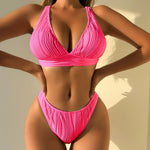 2025 Wrinkled Crinkled Bikini Women Swimwear Female Swimsuit Two-pieces Bikini Set High Cut Bathing Suit Swim Beach Wear Lady