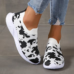 Plus Size 43 Printed Knitted Flats Shoes Women 2026 Breathable Mesh Soft Sole Sneakers Woman Comfy Non Slip Casual Sport Shoes