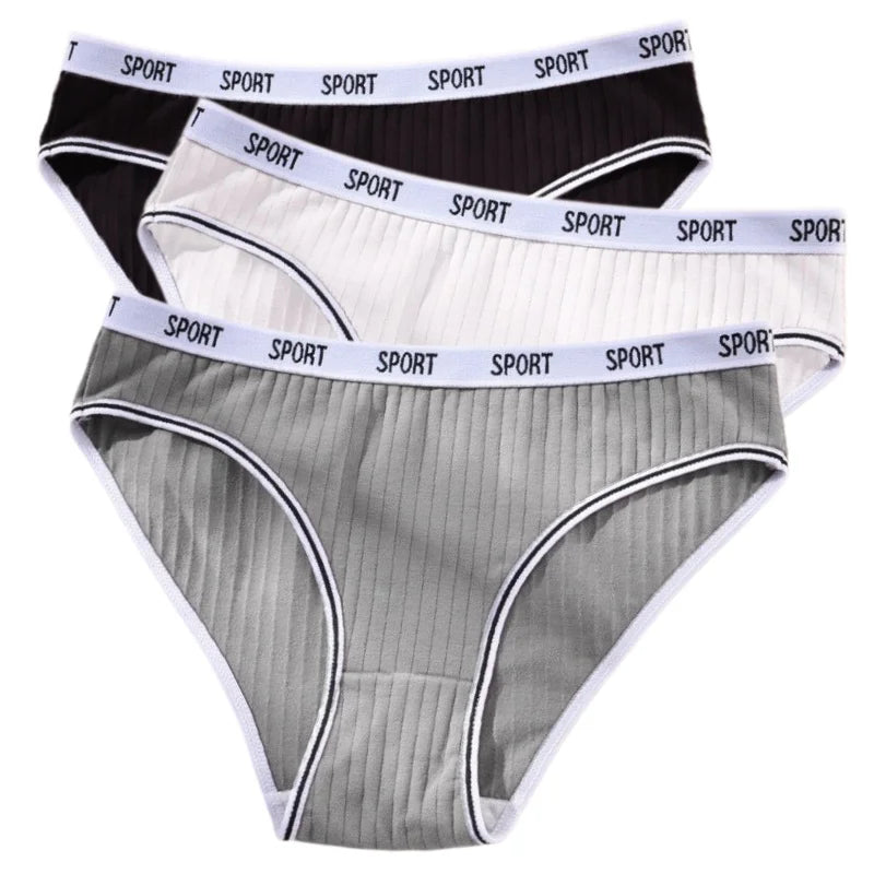 3Pcs/Set Women Low Waist Briefs Letter Waistband Casual Sport Style Panties Rib Knit Cotton Stretch Underwear Ladies Underpants