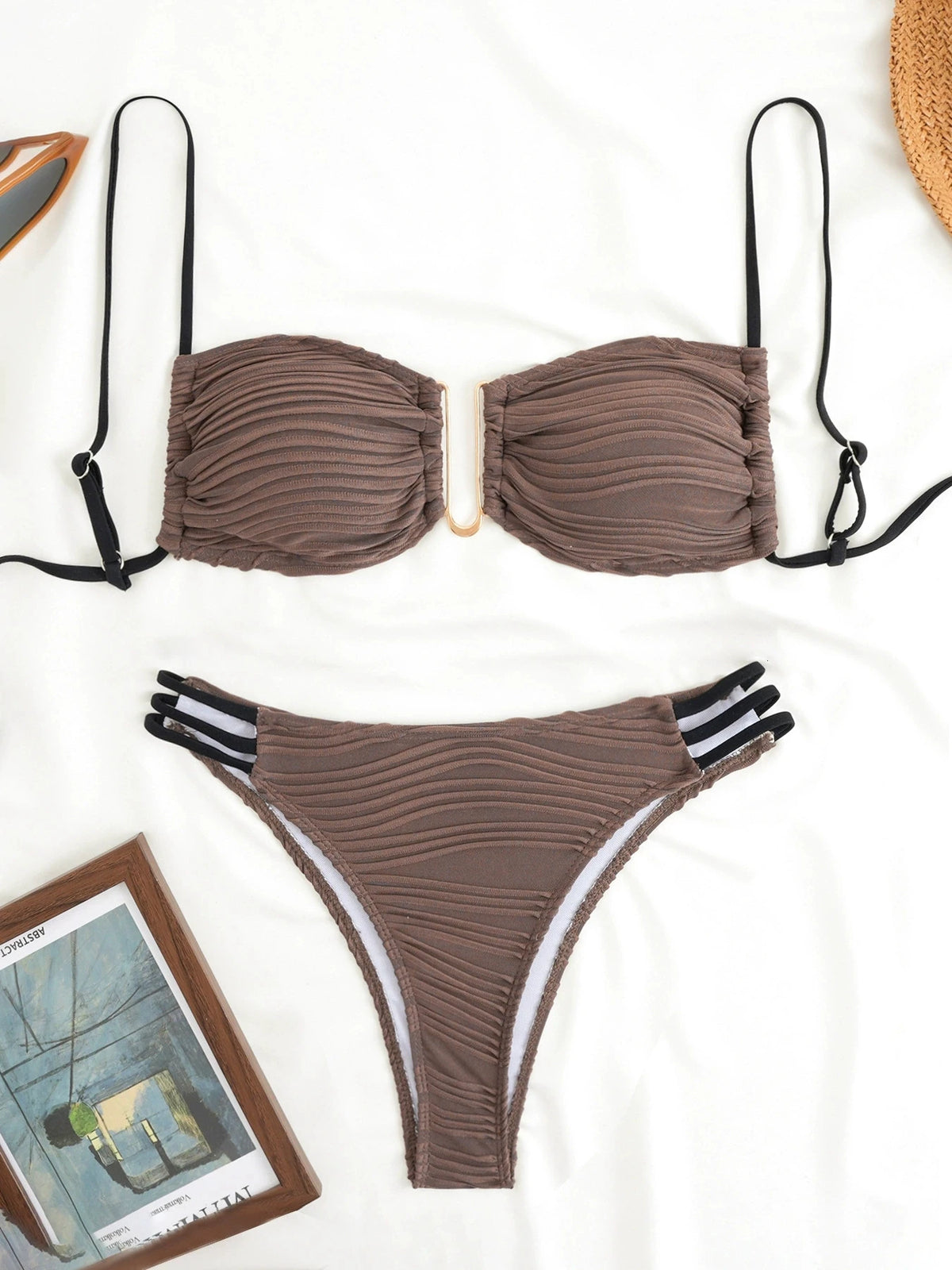 DEKA U Neck Wrinkled Crinkled Bikini Women Swimwear Female Swimsuit Two-pieces Bikini set High Cut Bather Bathing Suit Swim
