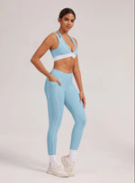 Women's Yoga Sets Sports Fitness V-Neck Halter Sports Bra Color-Block Hip-lifting Pants Suits Running Training Workout Gym Sets
