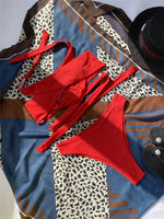 Sexy High Neck Cross Bikini Set 2026 Women Solid White Black Push Up Hollow Out Swimsuit Summer Bathing Suit High Waist Swimwear