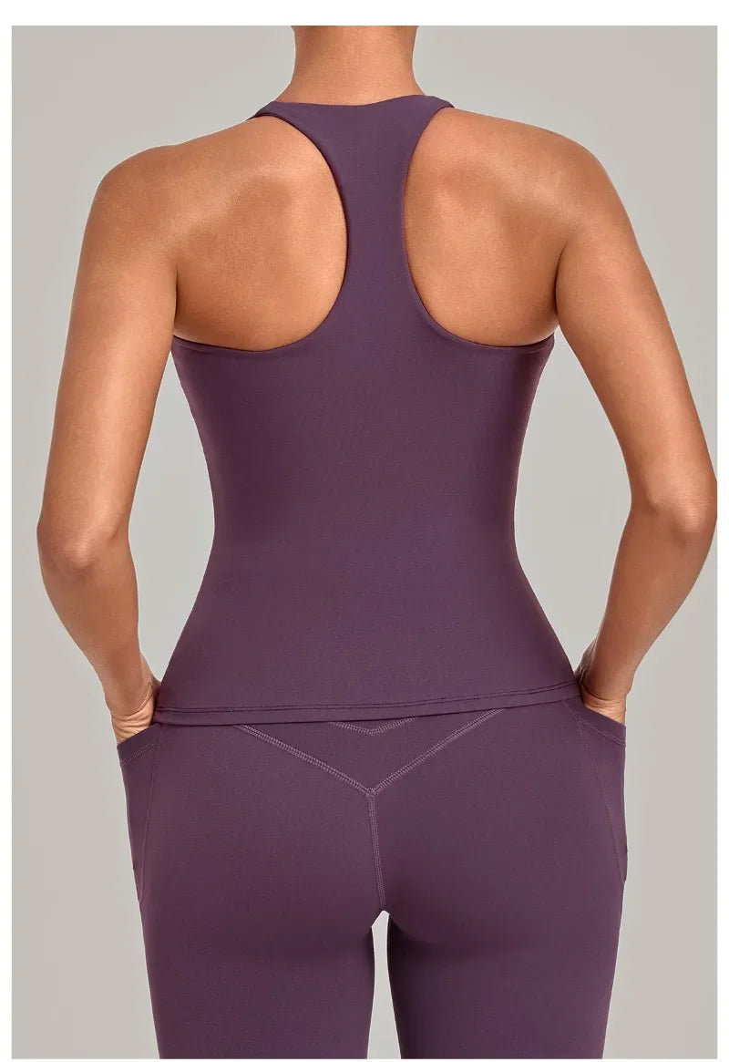 Women's Seamless Yoga Vest Sports Fitness Gym Beauty Back Top Nude Slim Fit Training Running Workout Vest