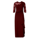 Women Elegant Lace Long Dress Sexy See Through Round Neck Mid Sleeve Dress Solid Color Evening Party Prom Dress Cocktail Gown