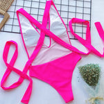 Sexy Wrap Around Bandage Women Swimwear One Piece Swimsuit Female Bather Deep V Neck Bathing Suit Swim Backless Monokini V1639C