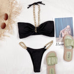 Bikini 2026 Sexy Black Chain Strap Halter Swimwear Swimsuit Women Bikinis Set Bathing Suit Beach Bikini Female Biquinis Feminino