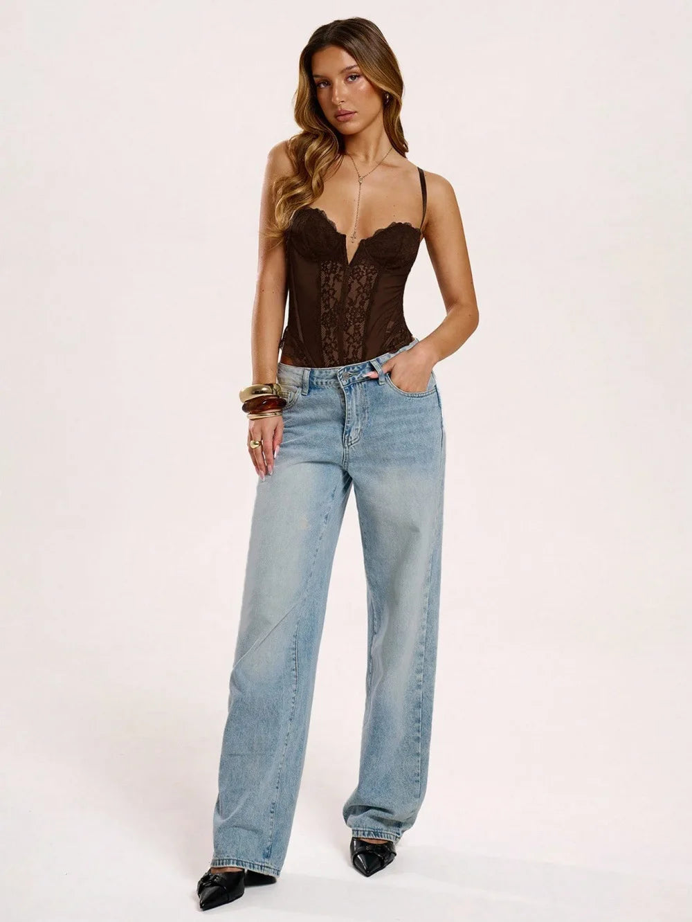 Sexy Slim Fit Hot Girl Patchwork Mesh Lace Shaping Bodysuits For Women Backless Deep V Suspenders Sleeveless Thin Bodysuits BPFM