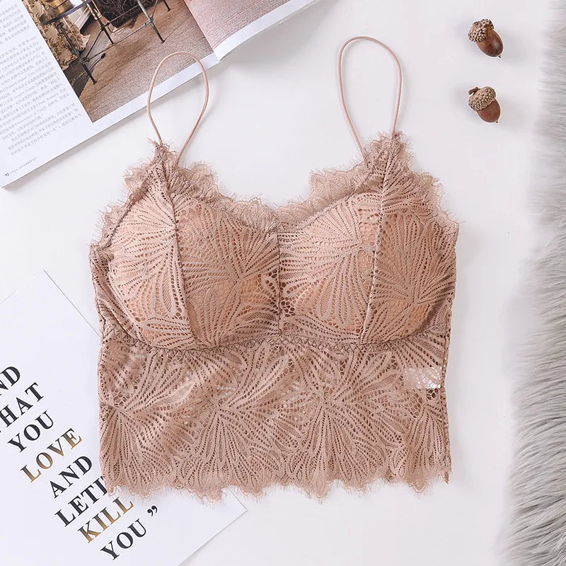 Women Floral Lace Bra Female Underwear Sexy Lingerie Lace Top Removable Pads Non-wire Solid Color Bralette Push-Up Brasieres