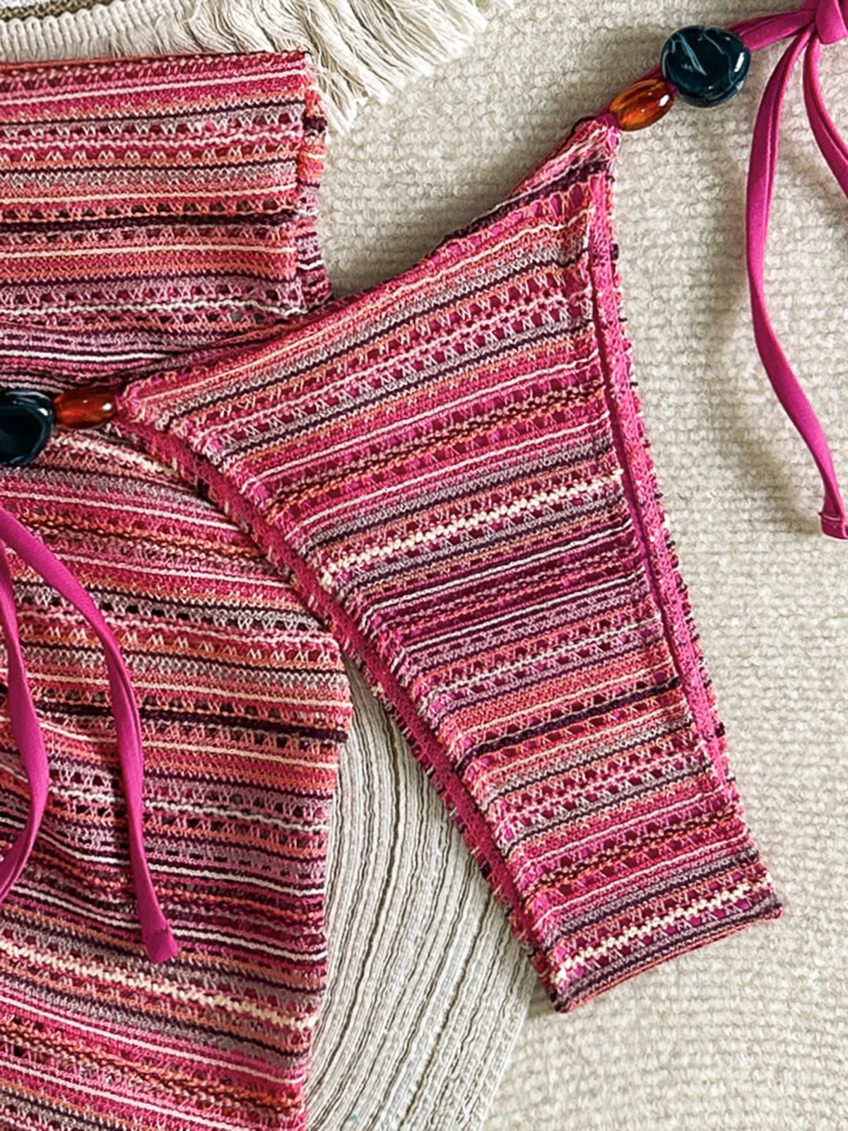 DEKA Sexy Striped Bikini Set 2026 Women Beaded String Push Up Bra High Waist Swimsuit Summer Bathing Suit Three Piece Swimwear