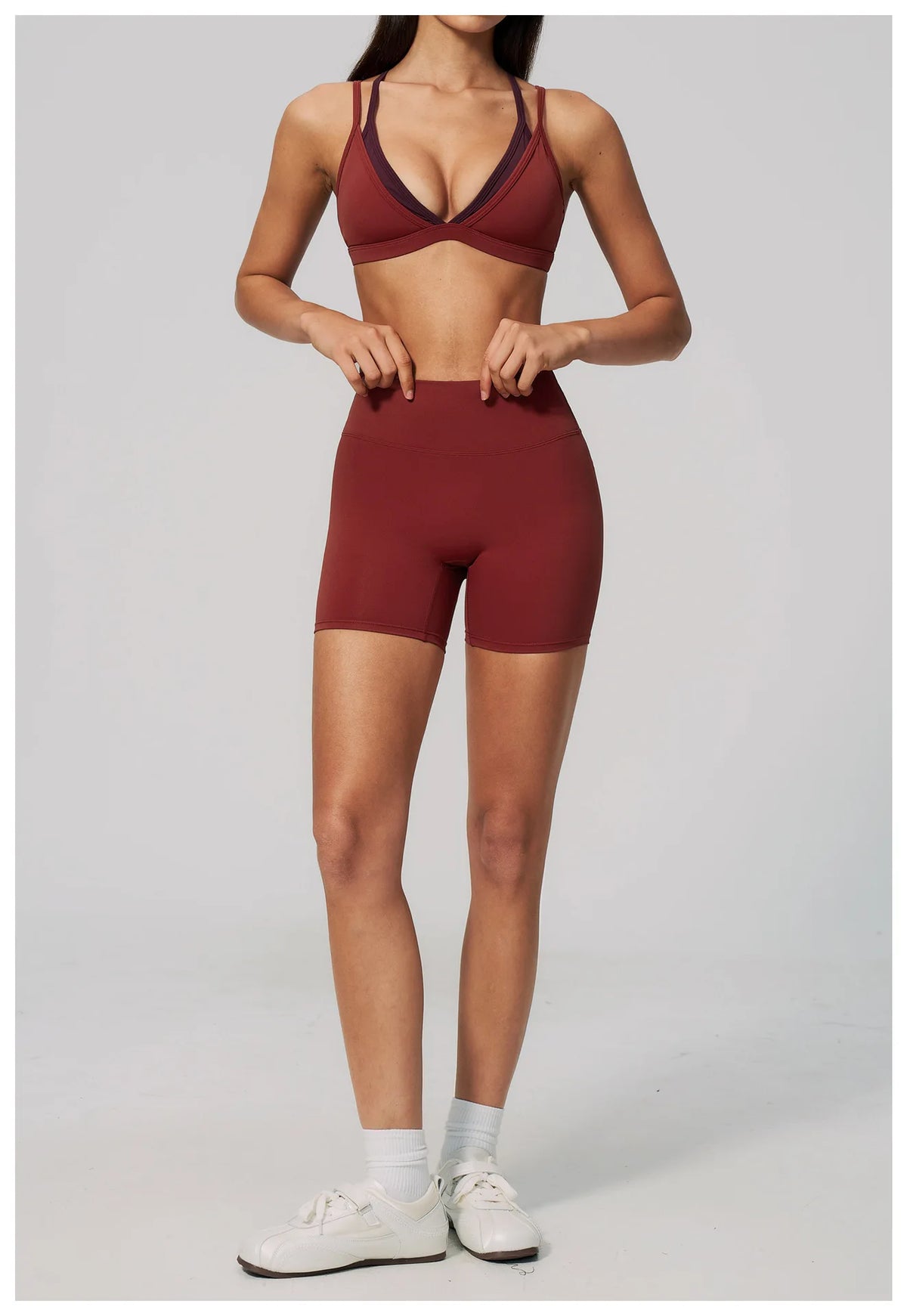Women 2PCS Yoga Suit Double Strap Shockproof Sports Bra High Waist Tigh Short Fitness Suit Gym Running Leggings Tracksuits