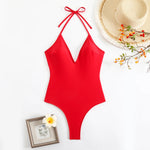 2026 Halter Swimsuit One Piece Backless Solid Swimwear Women Bathers Bathing Swimming Swim Suit Padded Beachwear Summer