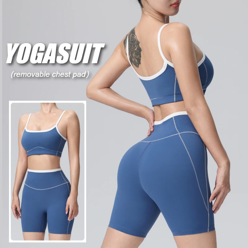 2pcs Women's Quick-drying Sportswear High-Stretch Padded Yoga Bra Butt-Lifting Sport Shorts Breathable Comfortable Yogasuit
