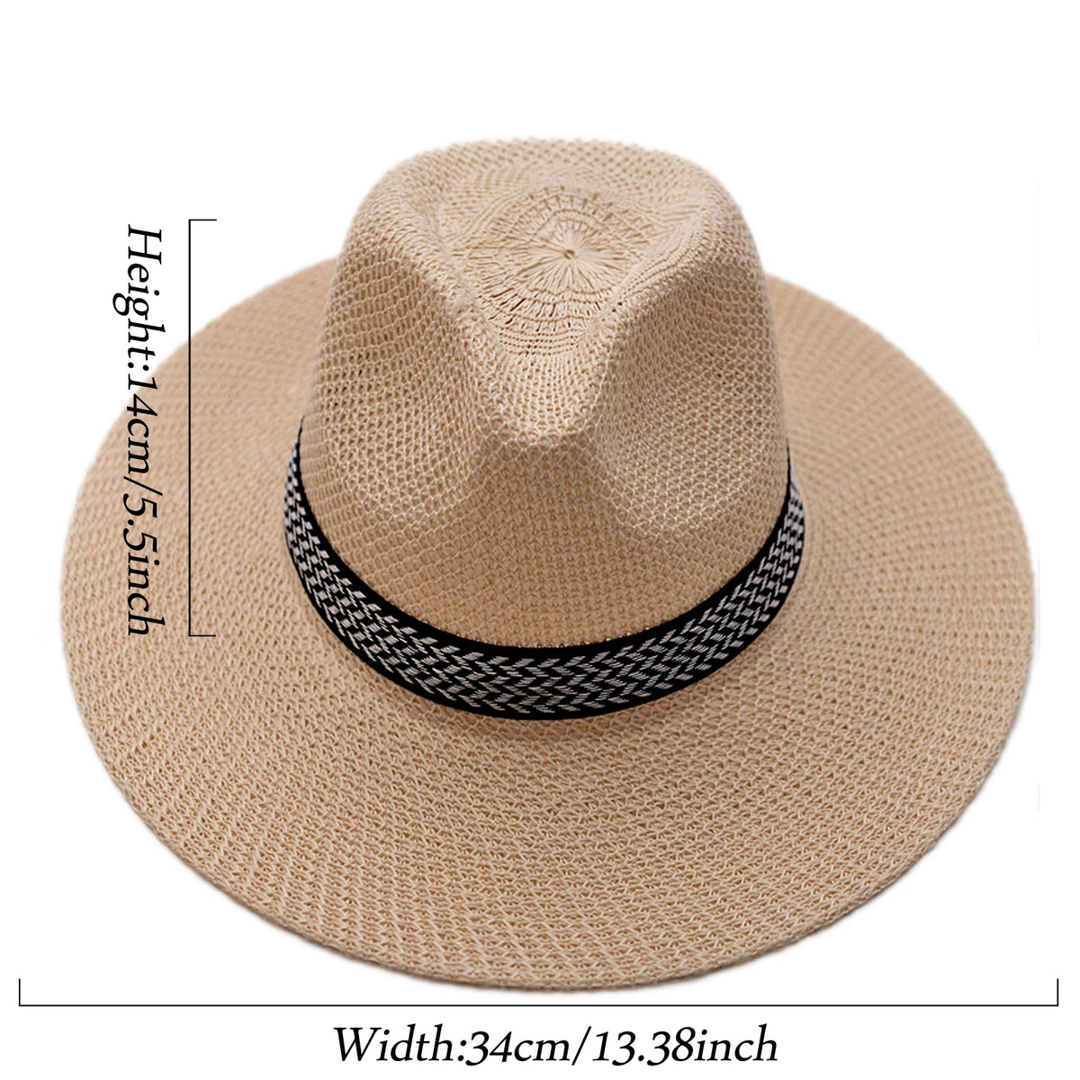 Men's Straw Woven Top Hat Wide Brim Sun Cap Summer Casual Outdoor Holiday