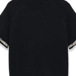 Fashion Casual Short-sleeve Knit Top With Black Short Sleeve Knit Top Gold Button Detail Round Neck Slim Fit Casual Sweater GRQ4