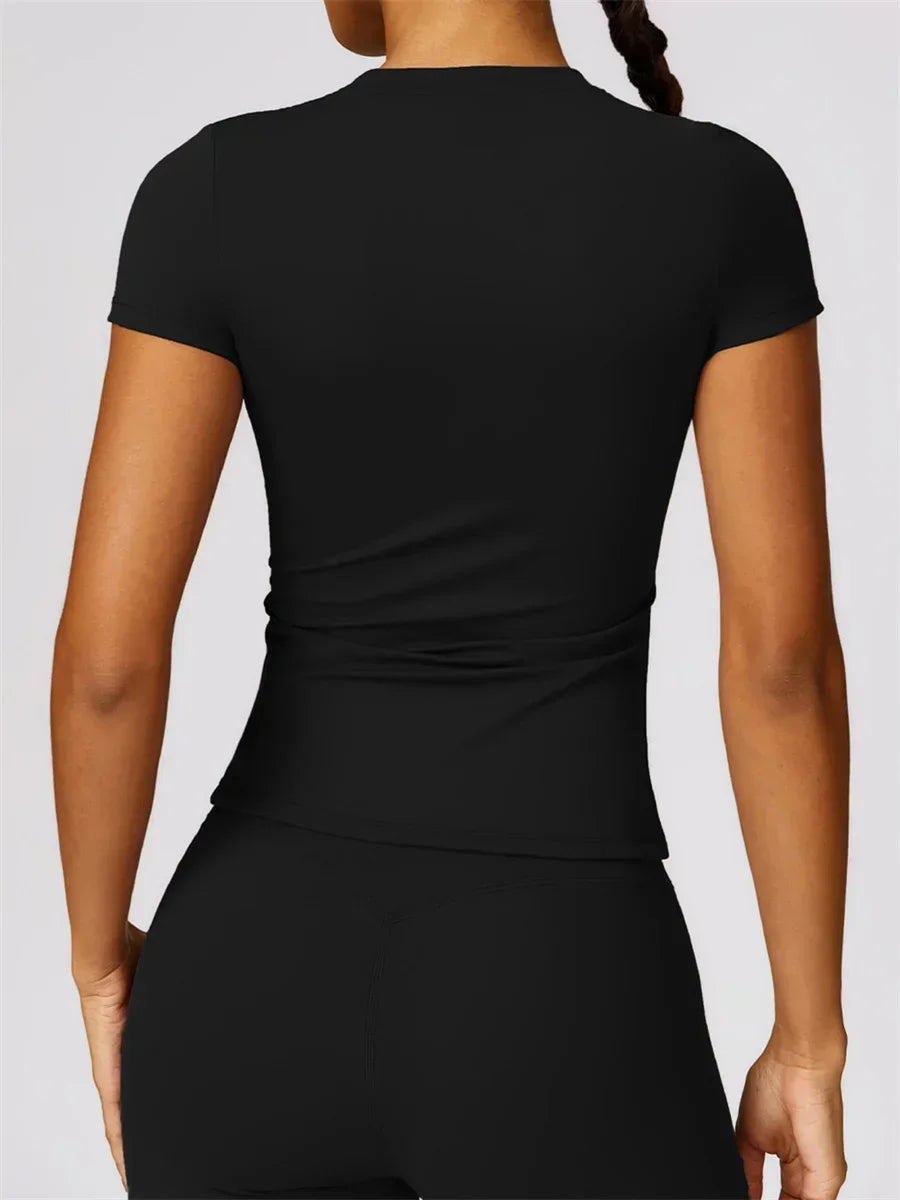 Yoga Shirts Women Summer Short Sleeve O Neck Sports Top Running Tee Quick Dry Pink Black Gym Fitness Workout T-Shirts Sportswear