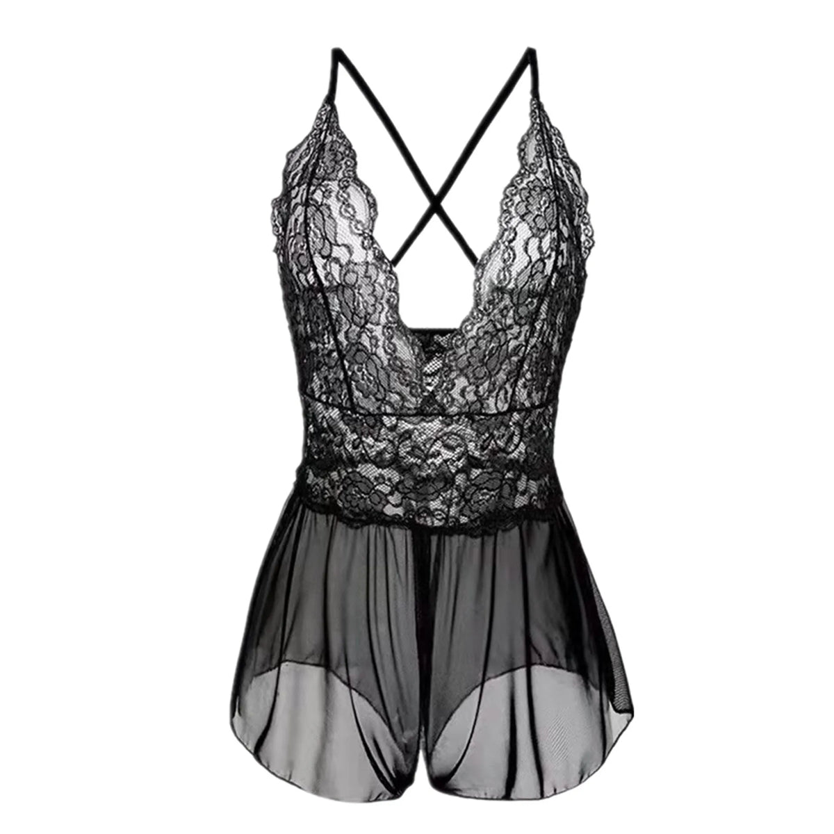 Sexy Women Night Dress Sleeveless Backless Porno Pajamas Floral Lace Erotic Nightwears+Thongs Sexy Short Transparent Dresses