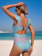 Vintage Sky Blue Striped Swimwear Women 2026 Sexy Ruffle Front Tie Hollow Out Slim Tummy Control Bathing Suit One Piece Swimsuit
