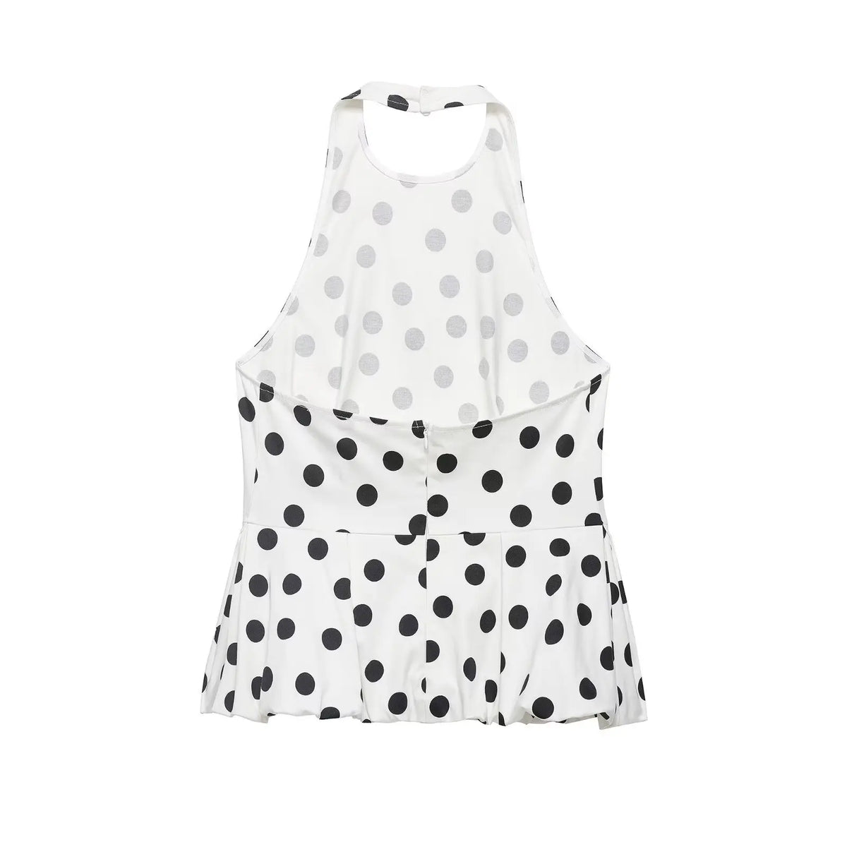 Women's Polka Dot Balloon Cut Halter Top Women Black White Polka Dot Halter Neck Ruffle Peplum Top Sleeveless Casual Blouse 5WUO