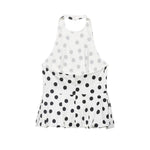 Women's Polka Dot Balloon Cut Halter Top Women Black White Polka Dot Halter Neck Ruffle Peplum Top Sleeveless Casual Blouse 5WUO