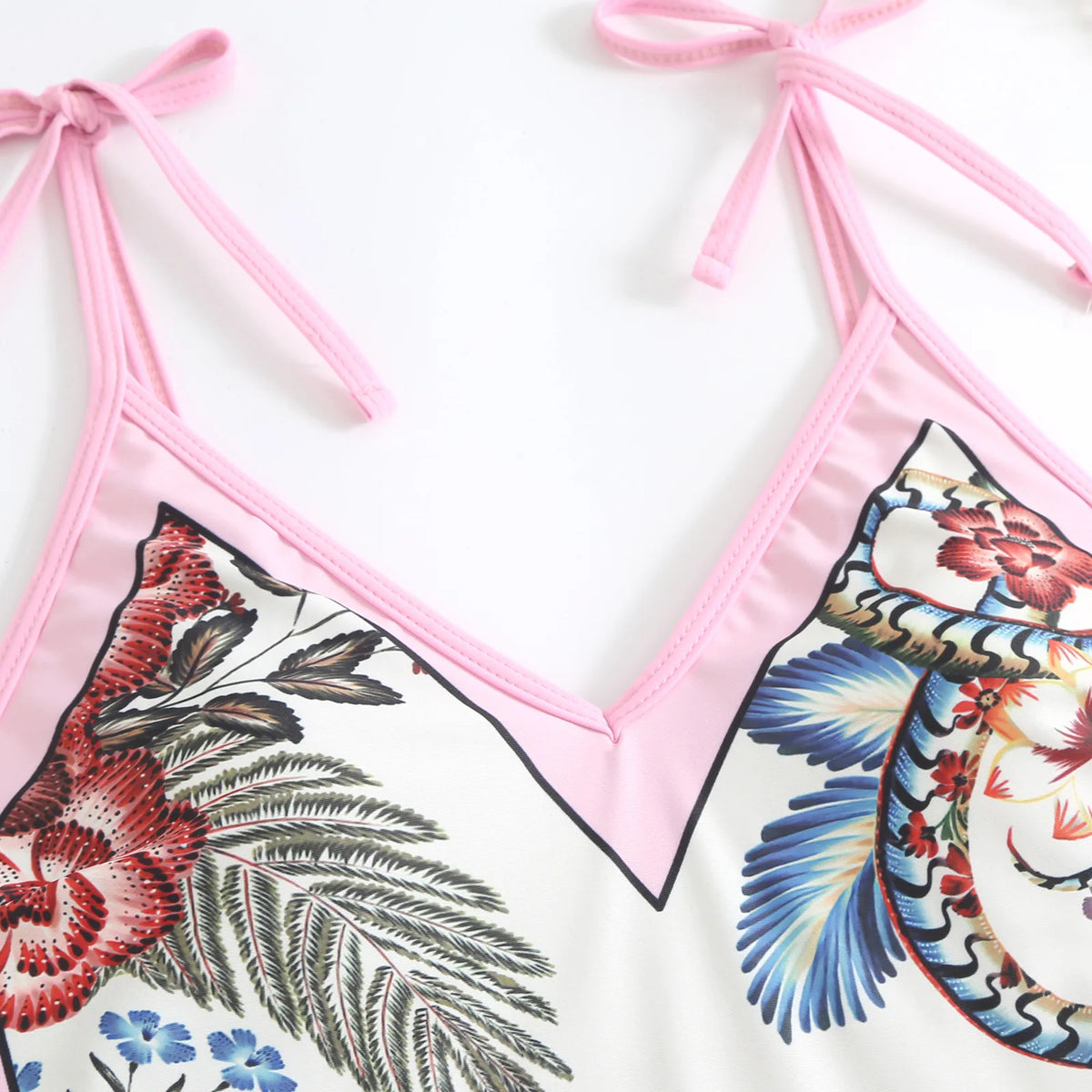 Sexy One-piece Swimsuit with Skirt Swimwear Women Flower Bird Print Body Bathing Suit Beach Swim Pool 2024 Female Swimming Suit