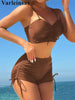 Wrinkled Knotted Shorts High Waist Bikini Female Swimsuit Women Swimwear Two-Pieces Bikini Set Bather Bathing Suit Swim V6197