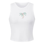 Summer Women's Tank Tops Rhinestone Printed Sleeveless Round Neck Ribbed Vest for Beach Club Daily Out Going Wear