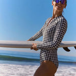 Black and Print One Piece Swimsuit Long Sleeve Swimwear Women Bathing Suit Retro Swimsuit Vintage One-piece Surfing Swim Suits