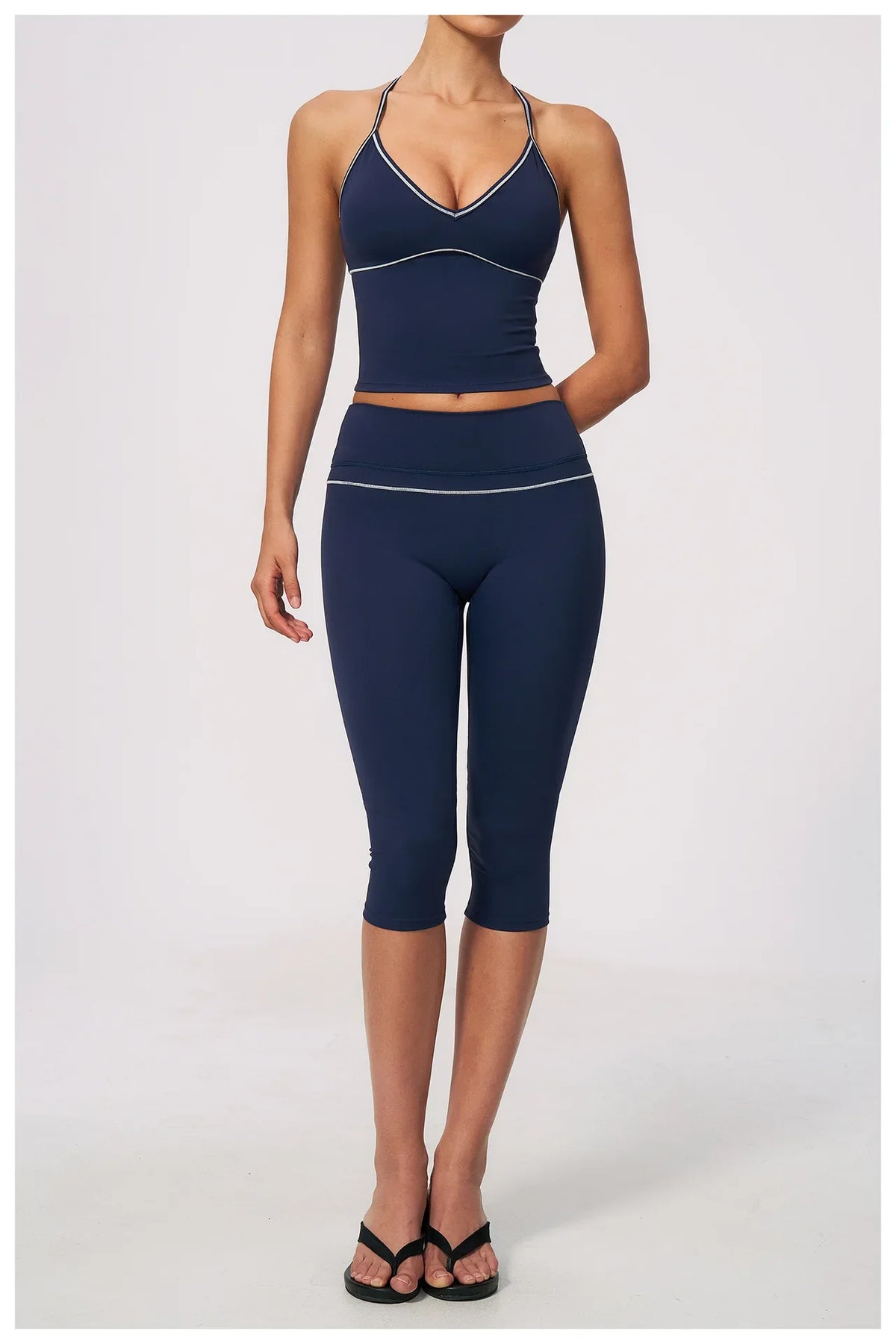 Hip Lifting Midi Length Yoga Pants Women Contrast Color Gym Sports High Waist Capri Trousers Breathable Fitness Running Leggings