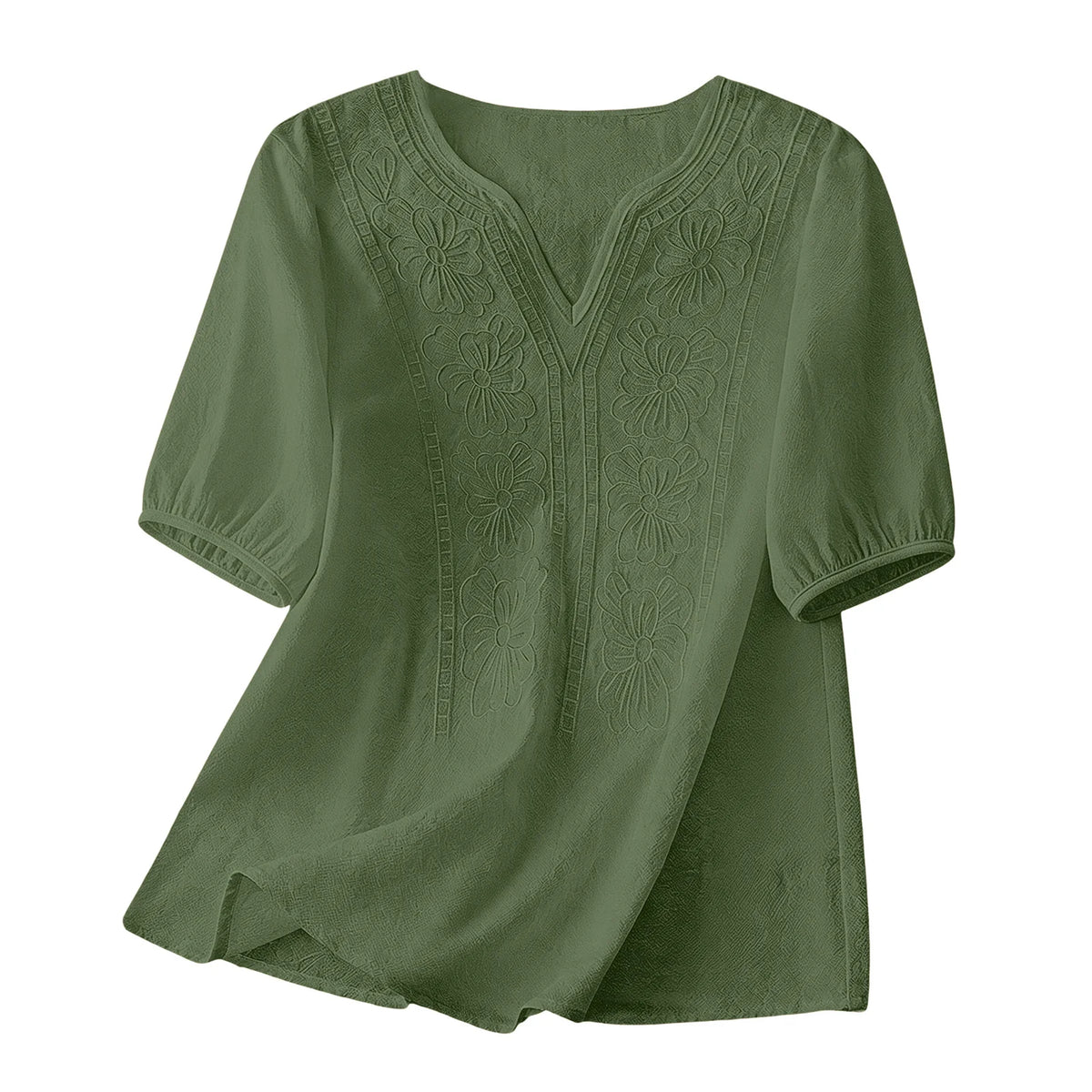 Women Summer Loose Embroidered V Neck Solid Color Short Sleeved Comfortable Button Down Shirt Top женская одежда