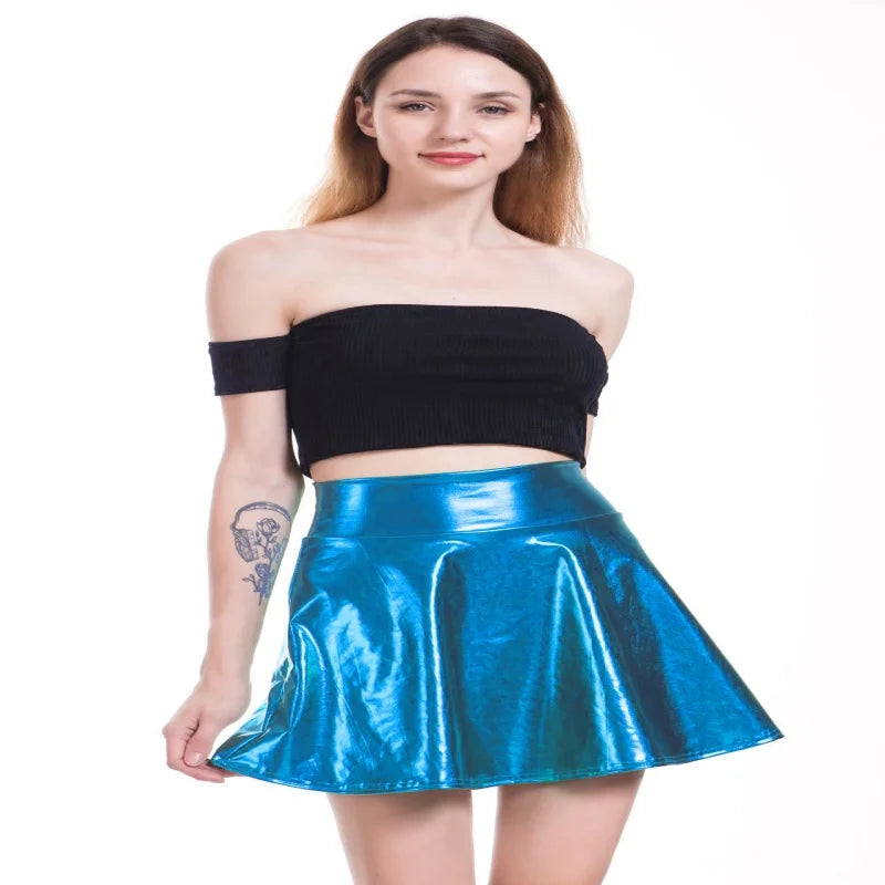 Sexy Leather Skirt for Women Party Dancing Club Wear Short Skirts Leather Mini Skirts Nightclub Stage Umbrella Dancing Skirt