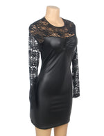 Black Erotic Baby Doll Women Faux Leather Nightgowns Lace Evening Dresses Vestidos Plus Size Dresses Latex Sexy Outfits Lingerie