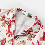Women's Satin Christmas Pajama Set Short Sleeve Lapel Christmas Elements Print Shirt Shorts Two Pieces Sleepwear