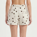 Women's Summer Denim Shorts with Pockets Casual Stylish Dot Print Mid Rise Tie-up Belted Wide Leg Jean Shorts