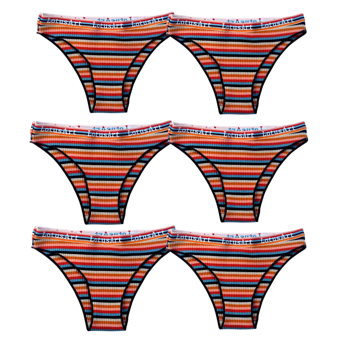 6PCS/Set Cotton Panties For Women Striped Briefs Low Waist Bottoms Female Sports Underpants Seamless Underwear Sexy Lingerie