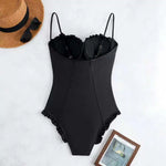Push Up One Piece Swimsuit Female 2026 Swimwear Women Slim Bathing Suits Summer Beach Wear Frill Monokini Swimming Suit Black