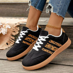 Plus Size 43 Leopard Print Flats Women Fashion Striped Lace Up Platform Sneakers Women Comfy Anti Slip Soft Sole Sport Shoes