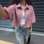 Casual Shirts Shirts & Blouses Women's Clothing Simple Style Street Personality Contrast Lattice Quarter Sleeves Fashion Trendy
