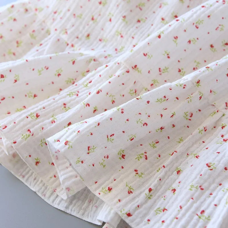 New Fashion Floral Print Long Nightgown Women's Lingerie Pure Cotton Comfortable Summer Nightwear Casual Home Wear Hot