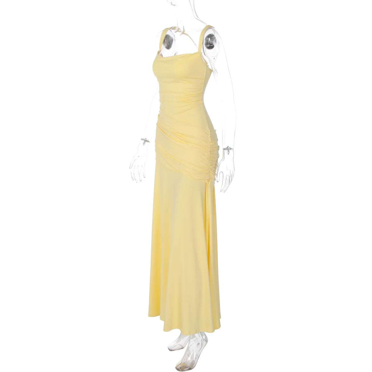FDYOUI Fashion Sleeveless High Waist Tunics Long Maxi Dress Party Gowns Women Chic Backless Lace-up Folds Slim Evening Dresses