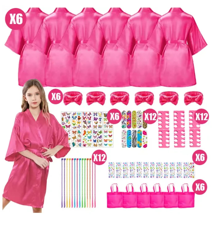 6-15Pcs Spa Party Robes for Girls Supplies Favors Kids Gowns Robe Soft Spa Headband Sleepover Birthday Party